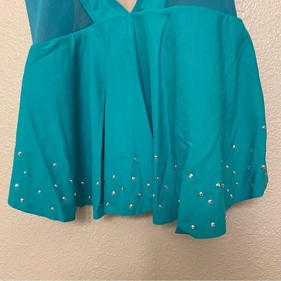 WEISSMAN Ivy Sky Dance Costume teal aqua blue Crystal Back Panel Dress D10928 LC - Picture 12 of 14